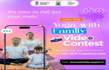 iCelebremos el Yoga en Familia  Unete a Ministry of Ayush y ICCR para el concurso mundial de videos Yoga en Familia a traves de MyGovIndia.  iMuestra el espiritu del yoga de tu familia, crea conciencia y gana un premio   Detalles y bases del concurso en: https://innovateindia.mygov.in/yoga-with-family/